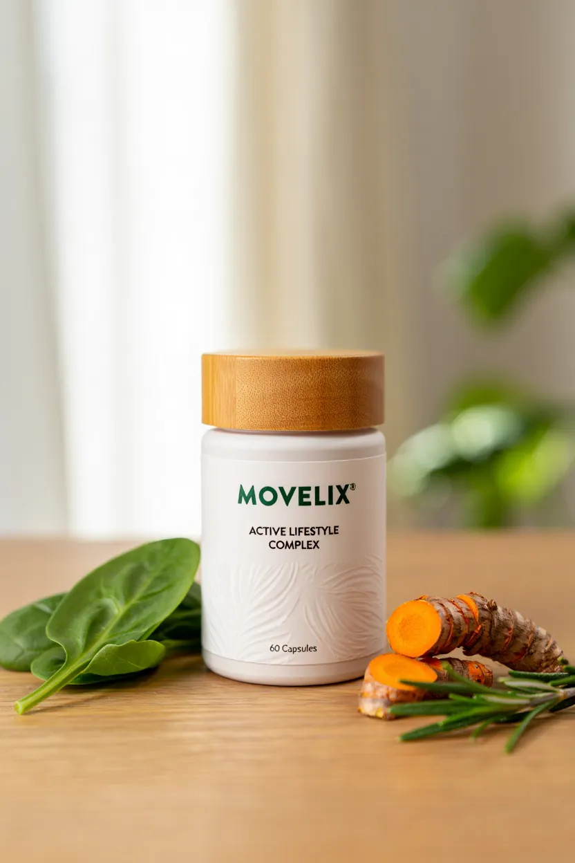 Movelix dietary supplement bottle with natural ingredients for active lifestyle support